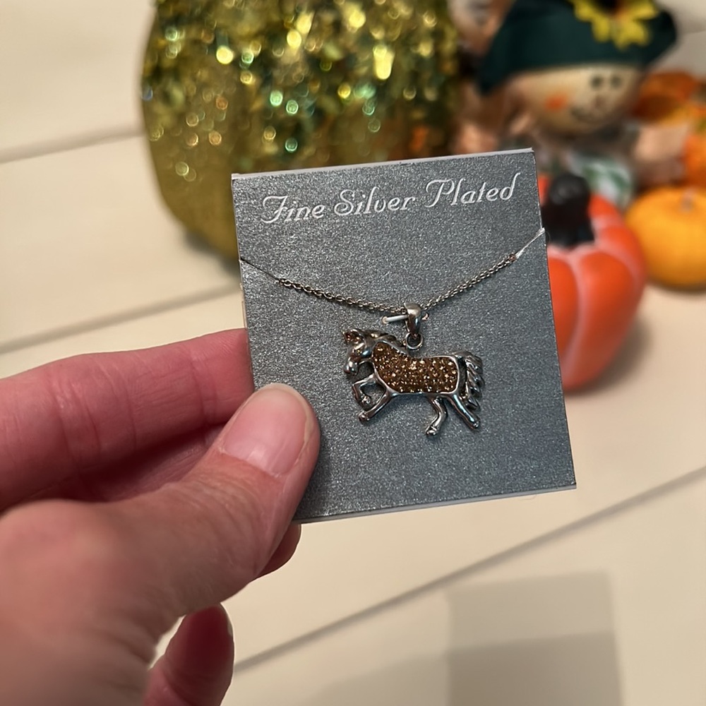 Fine silver plated horse necklace